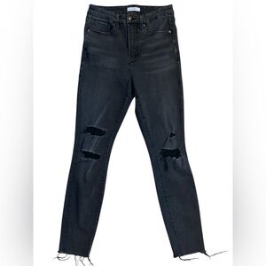 Good American Black Good Waist Skinny Jeans Raw Hem sz 6/28